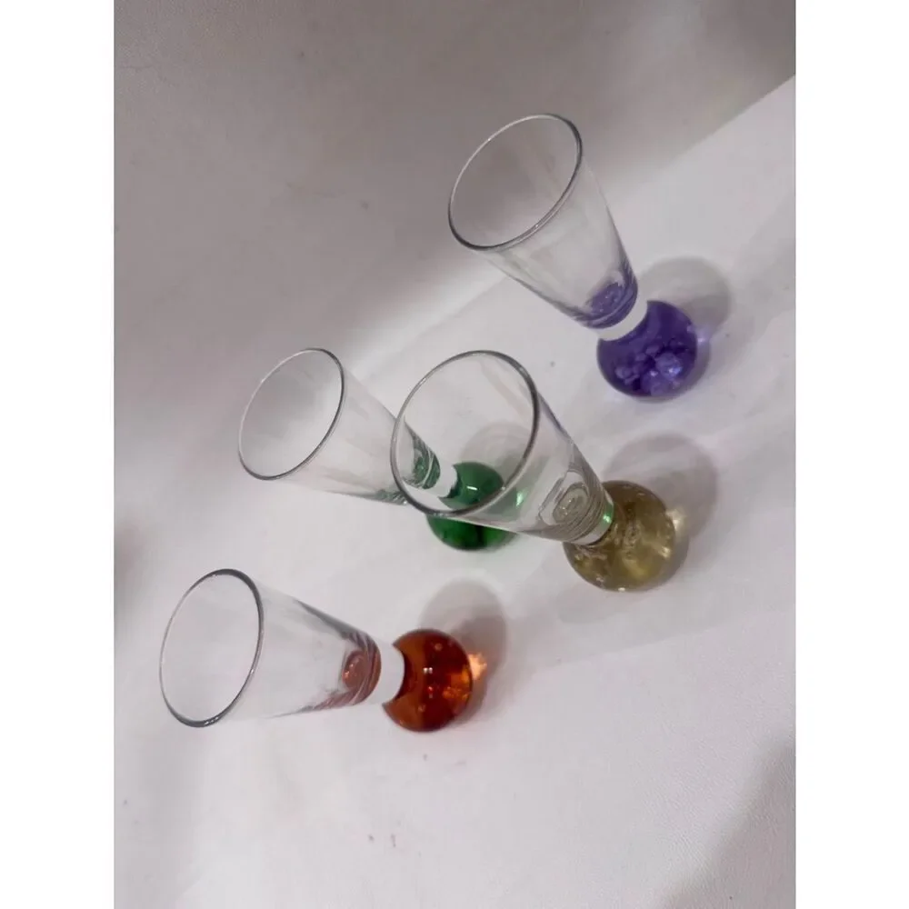 Crystal Hand Blown Bubble Vase Fireball Shot Glass Bar Party 4 Set 1 Oz  Each